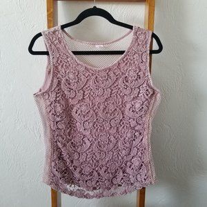 Floral Design Lapis Lavender Tank Top with Lace and Net SizeS